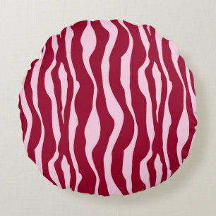 Zebra ränder - Burgundy och Rosa Rund Kudde