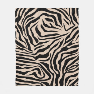 zebra ränder Cream Beige Black Vild Animal Print Fleecefilt