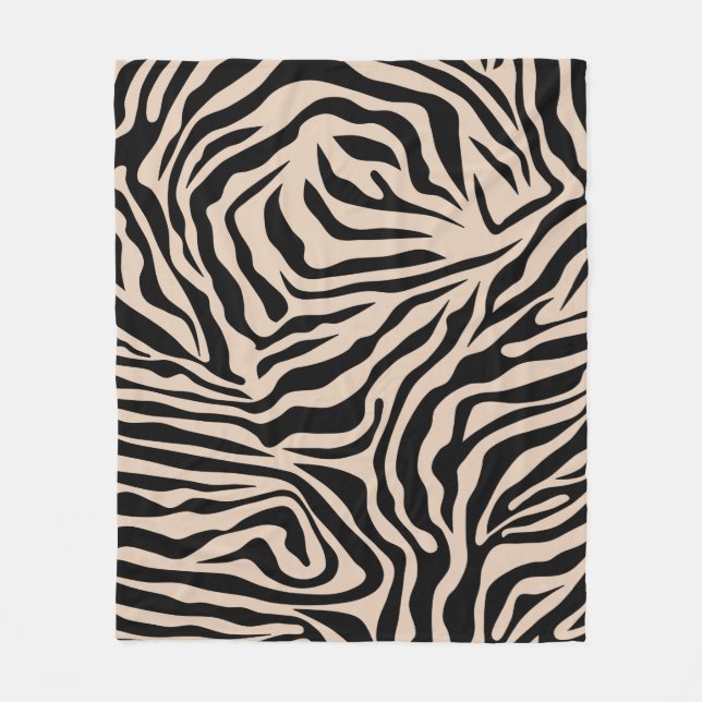 zebra ränder Cream Beige Black Vild Animal Print Fleecefilt (Framsidan)