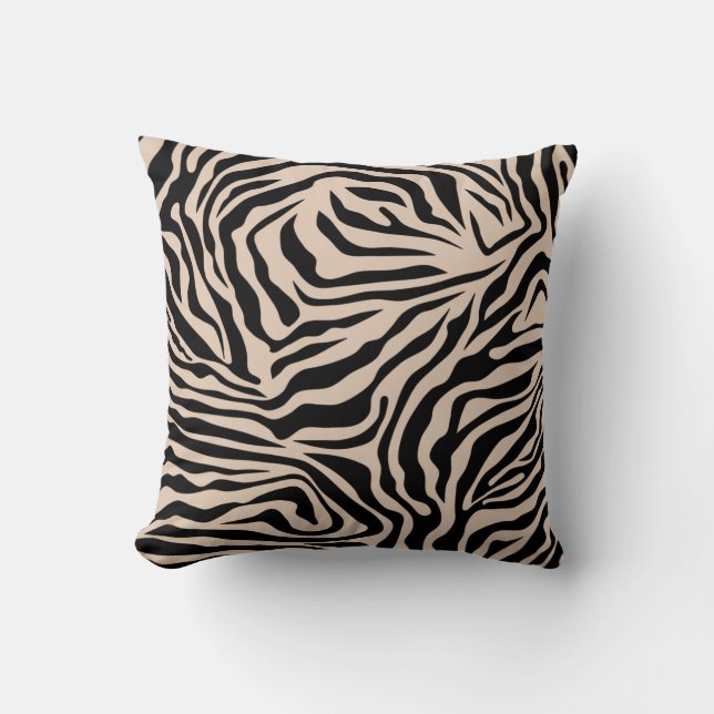 Zebra ränder Cream Beige Black Vild Animal Print Kudde (Framsida)