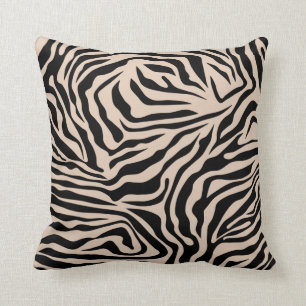 Zebra ränder Cream Beige Black Vild Animal Print Kudde