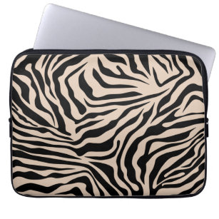 zebra ränder Cream Beige Black Vild Animal Print Laptop Fodral