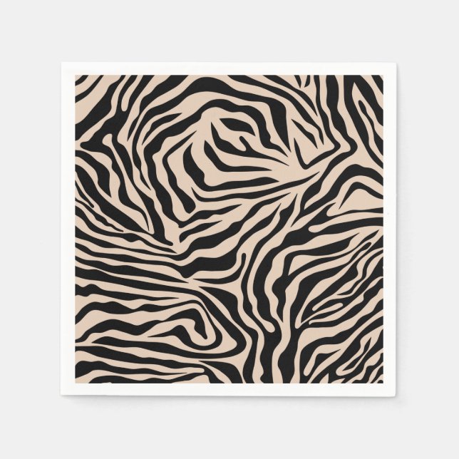 Zebra ränder Cream Beige Black Vild Animal Print Pappersservett (Framsidan)