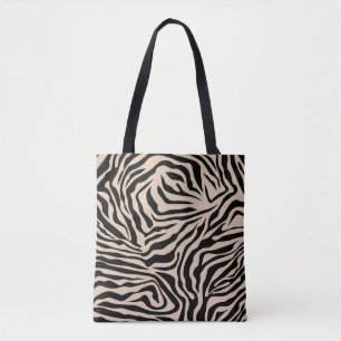 zebra ränder Cream Beige Black Vild Animal Print Tygkasse