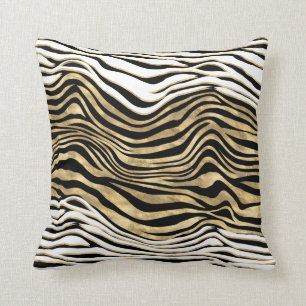 Zebra ränder djurtryck svartvit guld-chic kudde