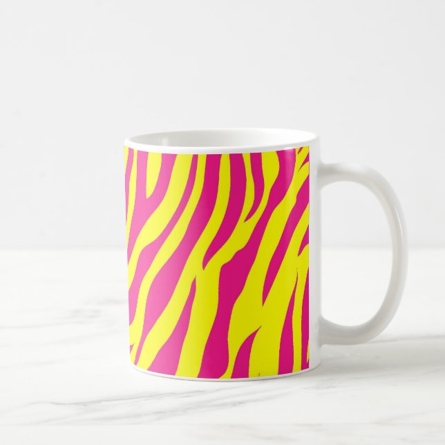 Zebra ränder för tryck för gul vild för shock rosa kaffemugg (Höger)