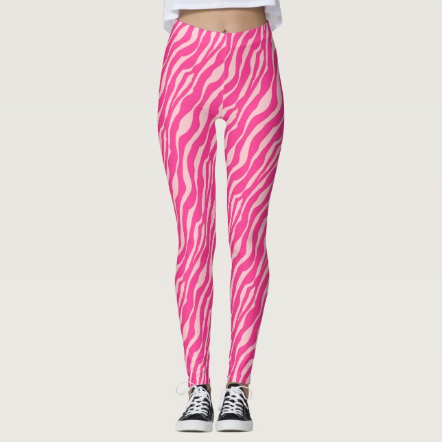 Zebra ränder - Fuchsia och ljusa rosa Leggings (Framsida)
