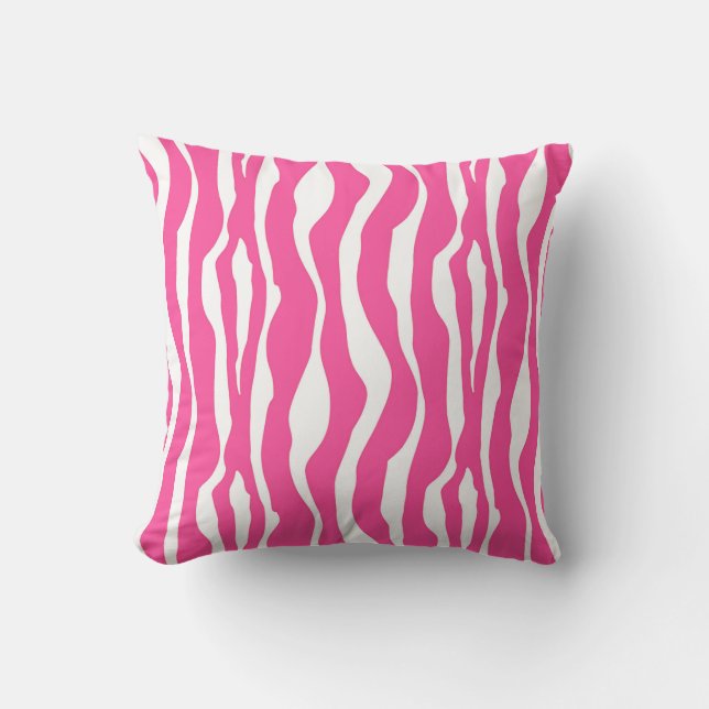 Zebra ränder - Fuchsia rosor och vit Utomhuskudde (Framsida)