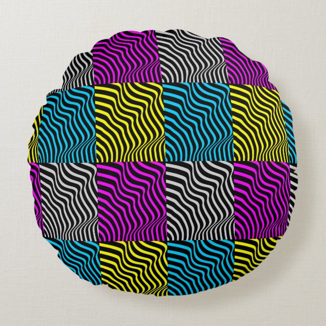 Zebra ränder - Geometric Mönster Abstrakt Art 3D Rund Kudde (Framsidan)