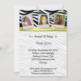 Zebra ränder Gult Ribbon Photo Party Inbjudan