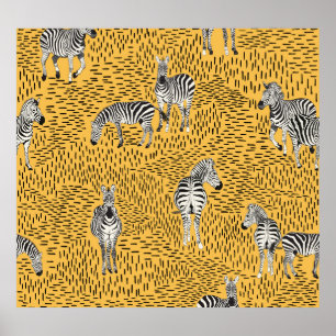 Zebra ränder: handdragen, sömlös bakgrund. poster