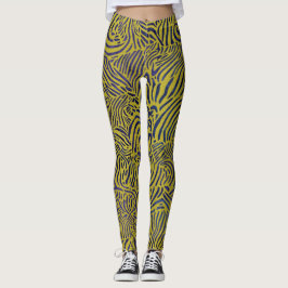 Zebra ränder i Guld och Blå metall Leggings