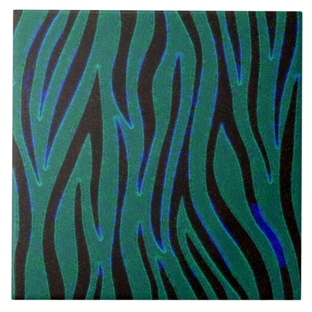 Zebra ränder i Svart och Grönt Safari Print Kakelplatta (Framsidan)