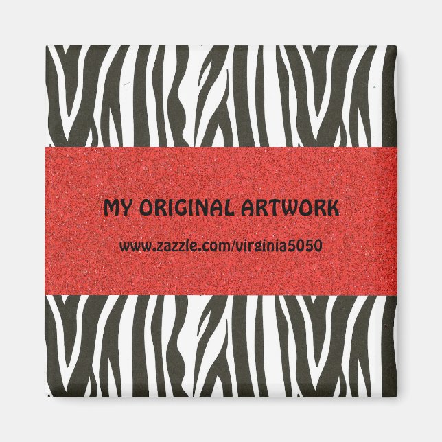 Zebra ränder i Svarta och vita med Röda Rand Magnet (Framsidan)