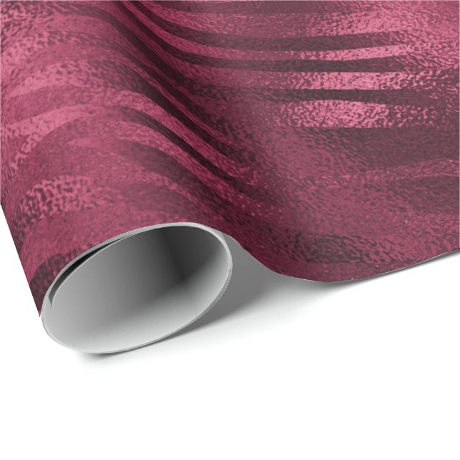 Zebra ränder Linjer Marsala Glitter Burgundy Presentpapper (Rullad Hörn)