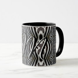 Zebra ränder Monogram i svartvitt Mugg