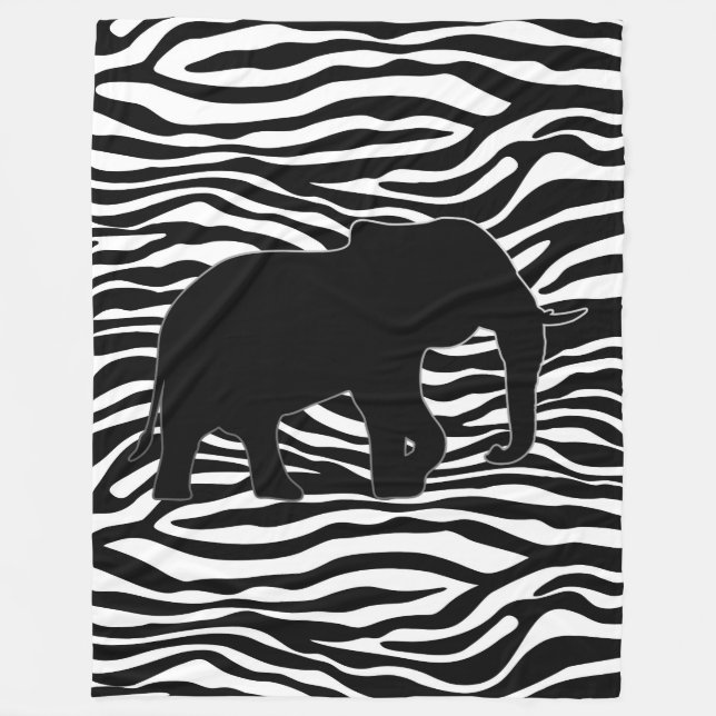Zebra ränder Mönster med Elephant + dina idéer Fleecefilt (Framsidan)