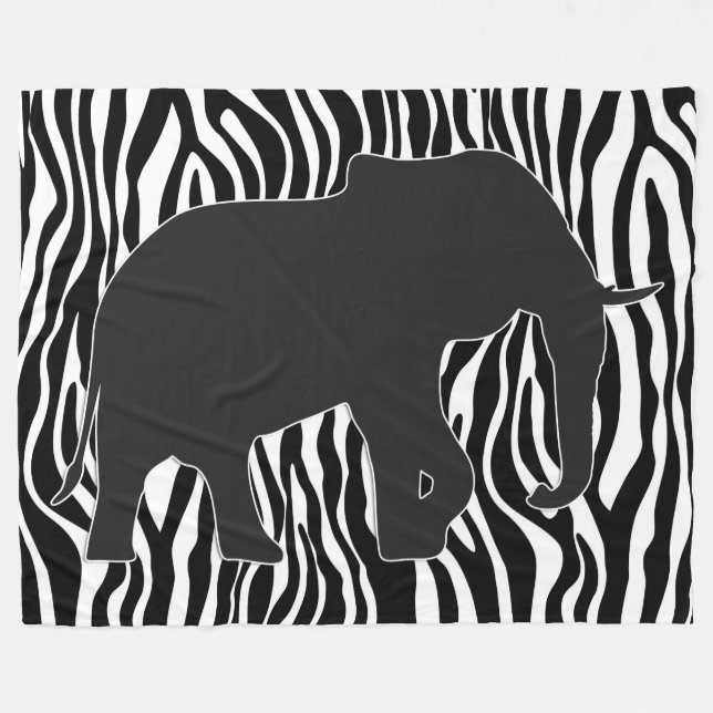 Zebra ränder Mönster med Elephant + dina idéer Fleecefilt (Framsidan (Horisontell))