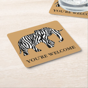 Zebra ränder Mönster med Elephant + dina idéer Underlägg Papper Kvadrat