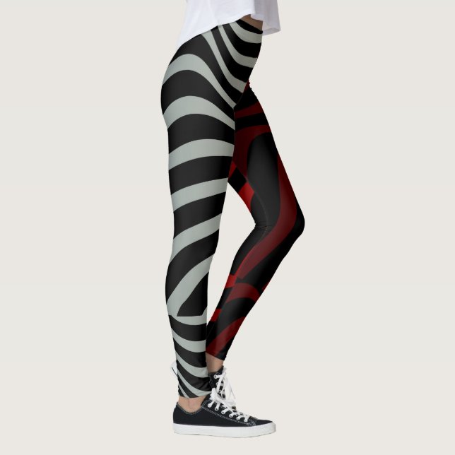 Zebra ränder Mönster - Röda vita fläckar (3D) Leggings (Höger)