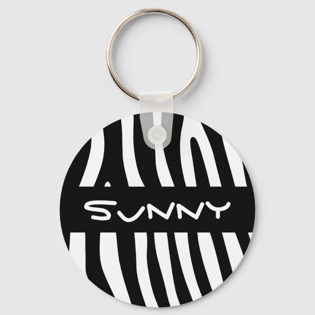 Zebra ränder mönster svartvitt + dina idéer nyckelring (Framsida)