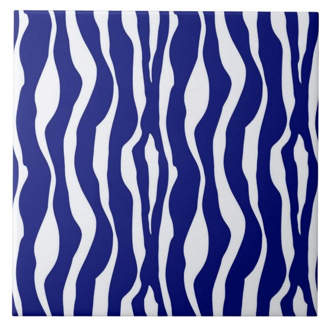Zebra ränder - mörk koboltblått och vit kakelplatta (Framsidan)