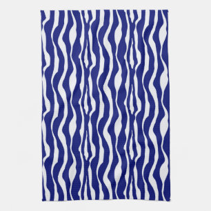Zebra ränder - Mörk Koboltblått och vitt Kökshandduk