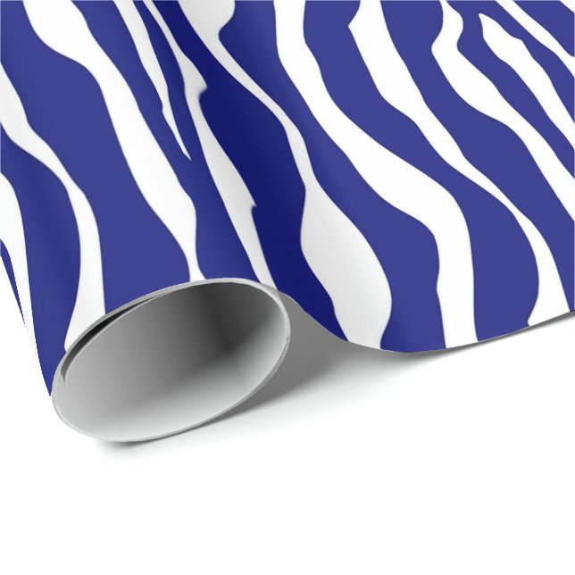Zebra ränder - Mörk Koboltblått och vitt Presentpapper (Rullad Hörn)
