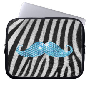 Zebra ränder och blåttBling mustasch Laptop Fodral