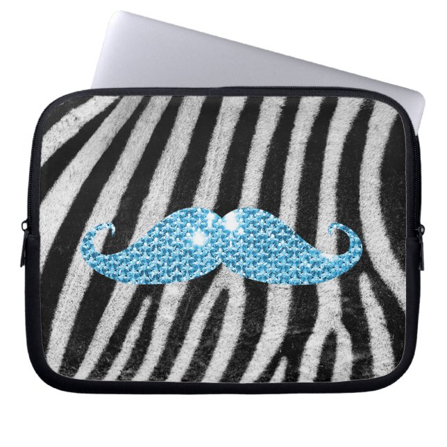 Zebra ränder och blåttBling mustasch Laptop Fodral (Framsidan)
