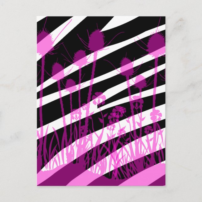 Zebra ränder och purpurfärgade ängblommor vykort (Framsida)