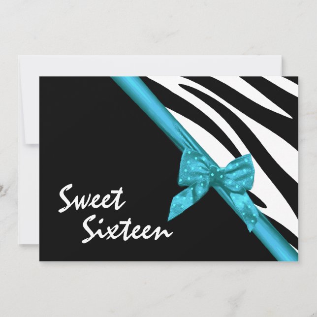 Zebra ränder och Ribbon Sweet sixteen Inbjudningar (Framsida)