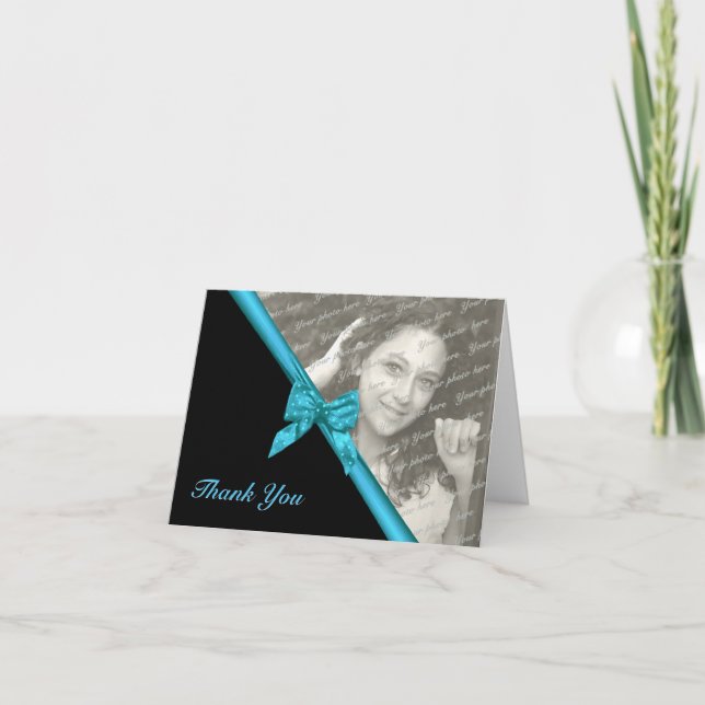 Zebra ränder och Ribbon Tackkort med Photo (Framsida)