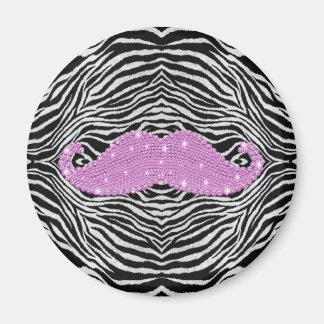 Zebra ränder och Rosa Bling Mustache Magnet
