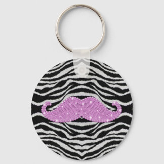 Zebra ränder och Rosa Bling Mustache Nyckelring