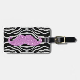 Zebra ränder och rosa Bling mustasch Bagagebricka