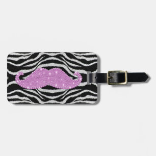 Zebra ränder och rosa Bling mustasch Bagagebricka