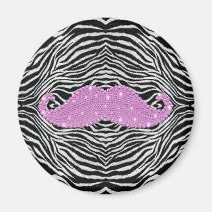 Zebra ränder och rosa Bling mustasch Magnet