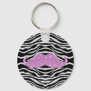 Zebra ränder och rosa Bling mustasch Nyckelring