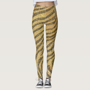 Zebra ränder på Guld Marble Struktur Leggings
