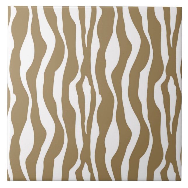 Zebra ränder - Taupe Tan and White Kakelplatta (Framsidan)