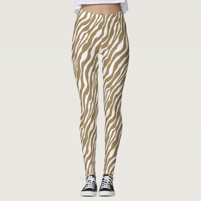 Zebra ränder - Taupe Tan and White Leggings (Framsida)