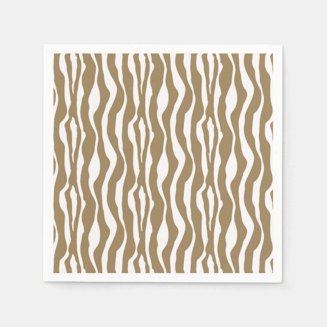 Zebra ränder - Taupe Tan and White Pappersservett (Framsidan)