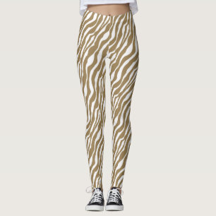 Zebra ränder - Taupesolbränna och vit Leggings