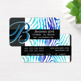 Zebra ränder Turkos Blue Bold Monogram Visitkort