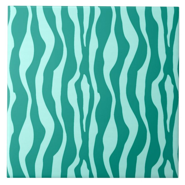 Zebra ränder - Turkos och Aqua Kakelplatta (Framsidan)