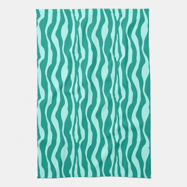 Zebra ränder - Turkos och Aqua Kökshandduk (Vertikal)