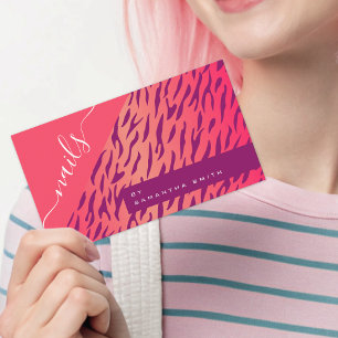 Zebra ränder-utskrift för Bright Girly Rosa Tiger Visitkort