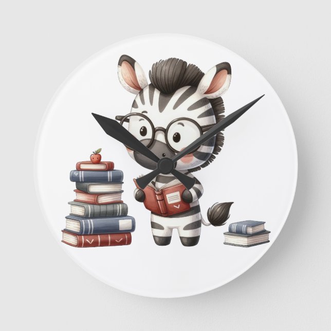 Zebra Reading Bokar. Rund Klocka (Framsida)