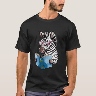 Zebra Reading Book Glasses Illustration T Shirt